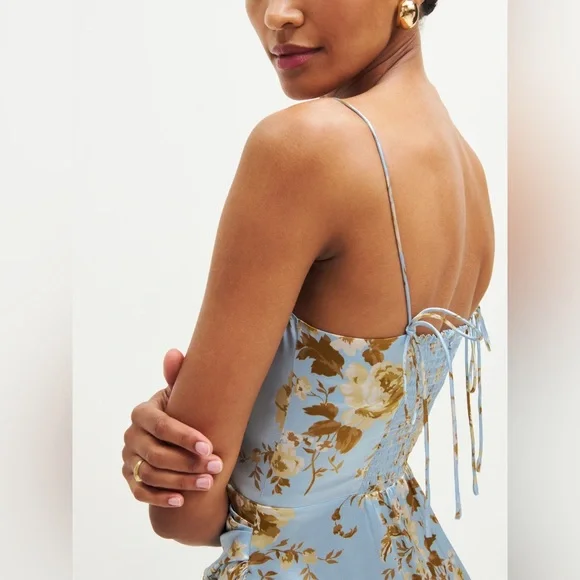 Reformation Marguerite Silk Dress Blue - Size 6 - Picture 4 of 8